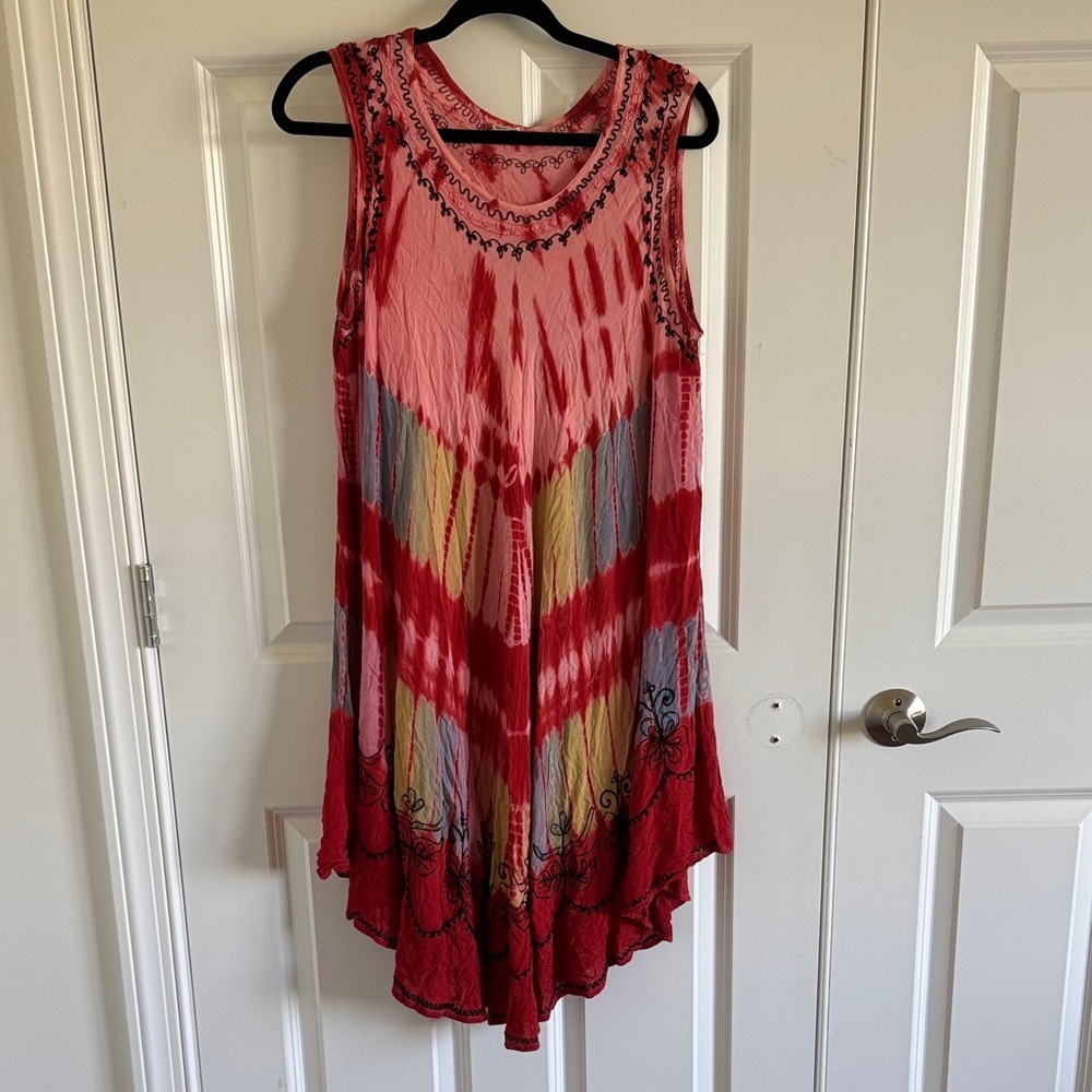 100% Viscose Boho Multicolor Sleeveless Dress | Flowy Lightweight O/S